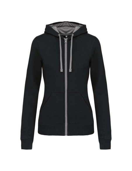 K-KA467-LADIES’ CONTRAST HOODED FULL ZIP SWEATSHIRT
