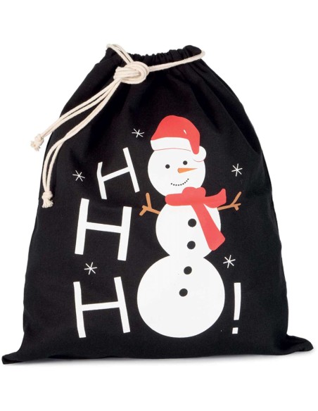 K-KI0745-COTTON BAG WITH SNOWMAN DESIGN AND DRAWCORD CLOSURE