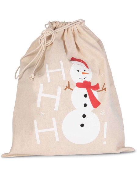 K-KI0745-COTTON BAG WITH SNOWMAN DESIGN AND DRAWCORD CLOSURE