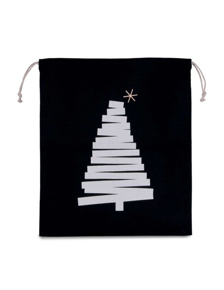 K-KI0746-COTTON BAG WITH CHRISTMAS TREE DESIGN AND DRAWCORD CLOSURE