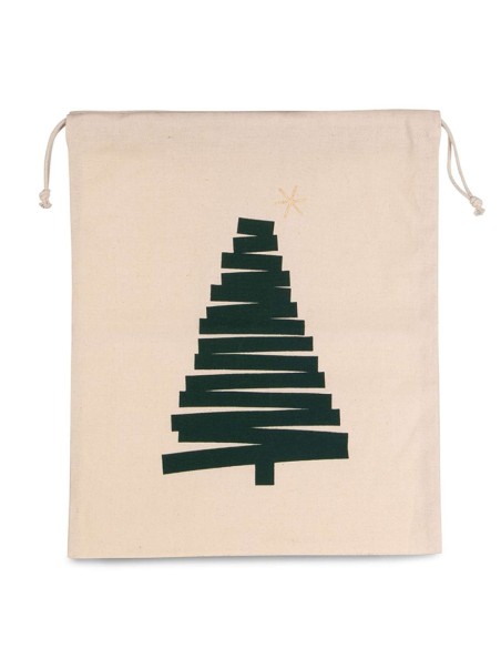 K-KI0746-COTTON BAG WITH CHRISTMAS TREE DESIGN AND DRAWCORD CLOSURE