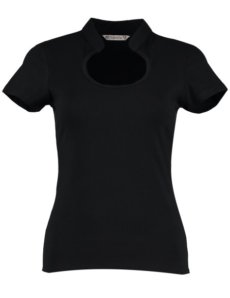 K-KK755-Women`s Regular Fit Keyhole Neck Top