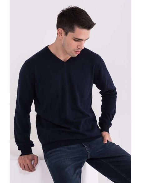 L-LW9133-MEN’S V-NECK FINE GAUGE COTTON PULLOVER