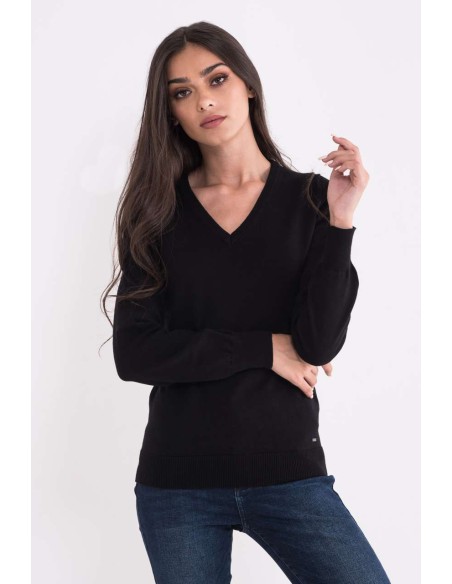 L-LWL9133-LADIES’ V-NECK FINE GAUGE COTTON PULLOVER