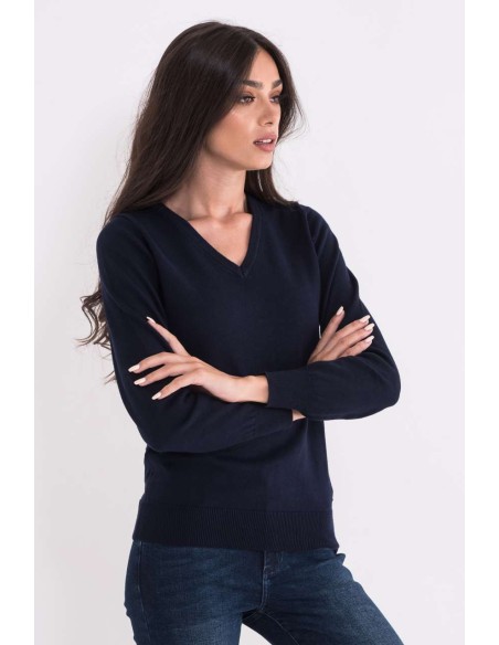 L-LWL9133-LADIES’ V-NECK FINE GAUGE COTTON PULLOVER