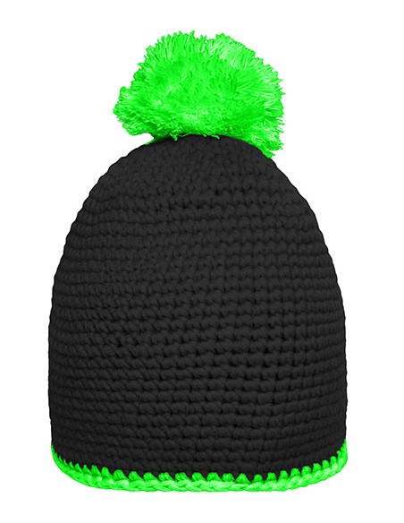 M-MB7964-Pompon Hat With Contrast Stripe