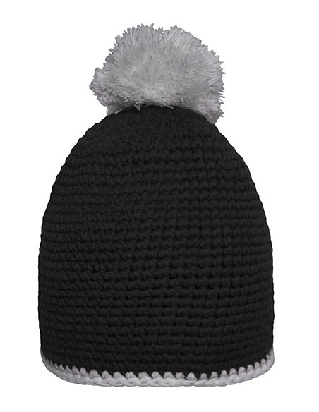 M-MB7964-Pompon Hat With Contrast Stripe