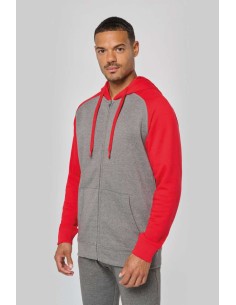 P-PA380-UNISEX TWO-TONE ZIPPED HOODED FLEECE JACKET