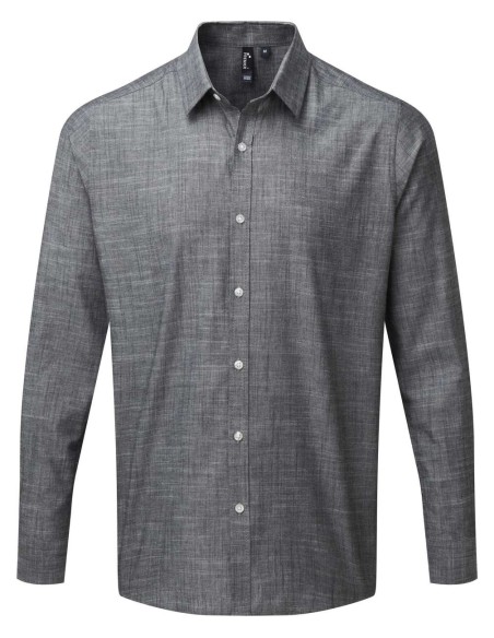 P-PR245-MEN'S COTTON SLUB CHAMBRAY LONG SLEEVE SHIRT