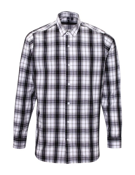 P-PR254-Chemise Homme manches longues à carreaux en coton Ginmill