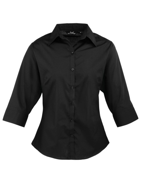 P-PR305-Chemisier popeline à manches trois-quarts