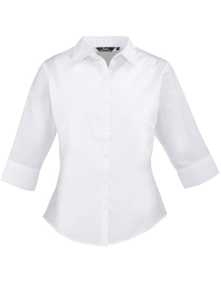 P-PR305-Chemisier popeline à manches trois-quarts