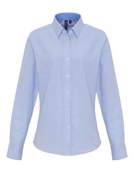 P-PR338-Womens Cotton Rich Oxford Stripes Shirt