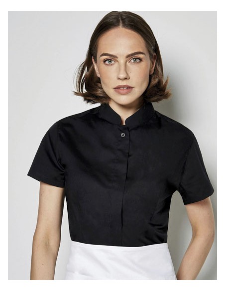 BAR-KK736-Womens Tailored Fit Shirt Mandarin Collar Short Sleeve