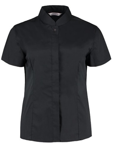 BAR-KK736-Womens Tailored Fit Shirt Mandarin Collar Short Sleeve