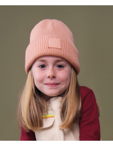BEE-B336B-Kids Deep Cuffed Tonal Patch Beanie