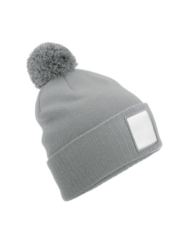 BEE-B338R-Appliqué Patch Pom Beanie