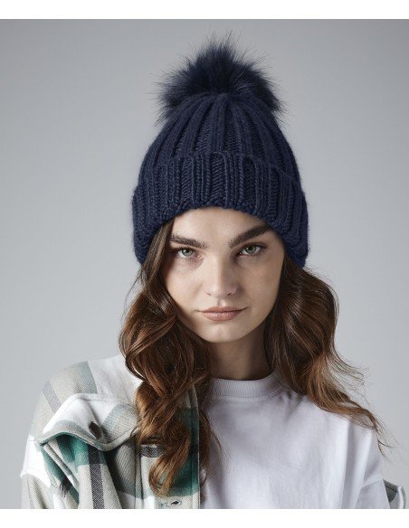 BEE-B413-Verbier Faux Fur Pop Pom Chunky Beanie