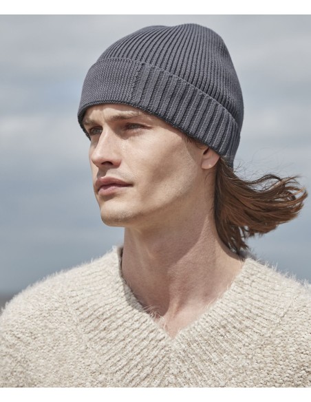 BEE-B438N-Organic Cotton Engineered Patch Beanie