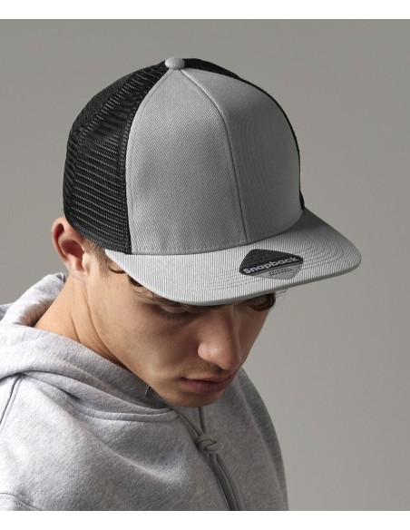 BEE-B664-Original Flat Peak 6 Panel Trucker Cap