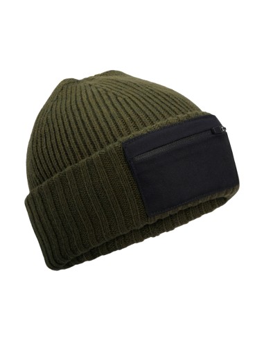 BEE-B334R-Zip Patch Beanie
