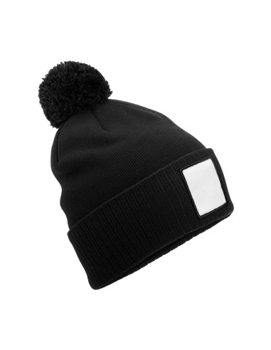 BEE-B338R-Appliqué Patch Pom Beanie