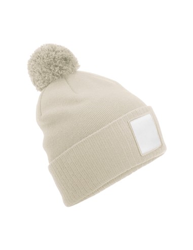 BEE-B338R-Appliqué Patch Pom Beanie