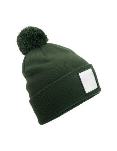 BEE-B338R-Appliqué Patch Pom Beanie