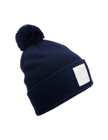 BEE-B338R-Appliqué Patch Pom Beanie