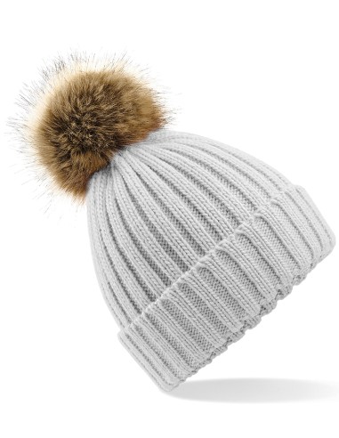 BEE-B412-Faux Fur Pop Pom Chunky Beanie
