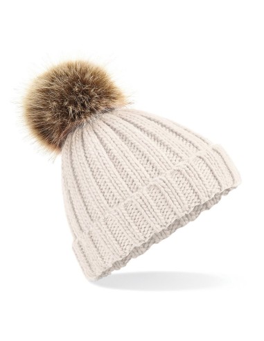 BEE-B412-Faux Fur Pop Pom Chunky Beanie