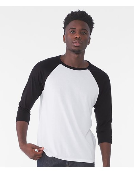 BEL-3200-T-shirt base-ball manches trois-quarts en triple mélange unisexe