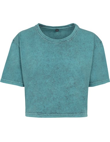 BUI-BY054-Ladies Acid Washed Cropped Tee
