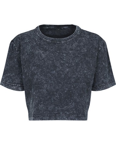 BUI-BY054-Ladies Acid Washed Cropped Tee