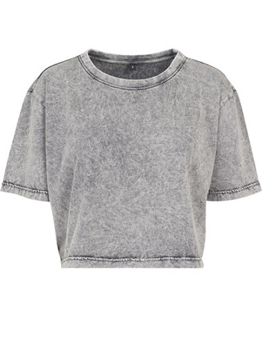 BUI-BY054-Ladies Acid Washed Cropped Tee