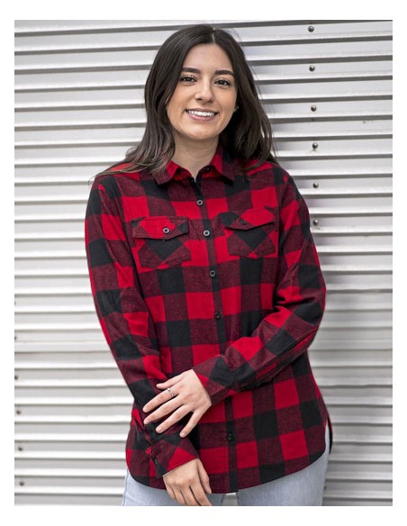 BUR-5210-Ladies Woven Plaid Flannel Shirt