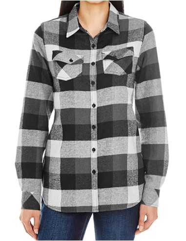 BUR-5210-Ladies Woven Plaid Flannel Shirt
