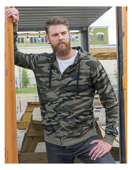 BUR-8615-Full Zip Camo Hooded Sweat Jacket