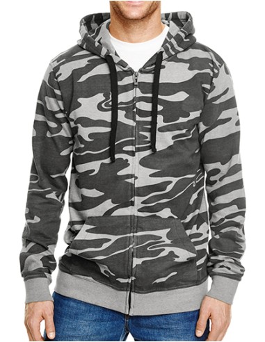 BUR-8615-Full Zip Camo Hooded Sweat Jacket