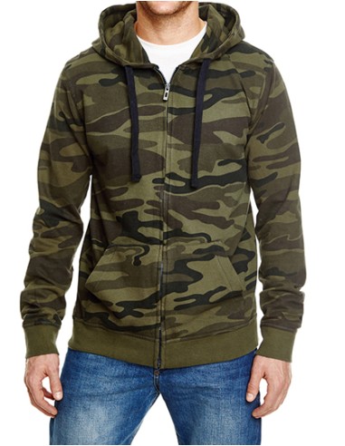 BUR-8615-Full Zip Camo Hooded Sweat Jacket