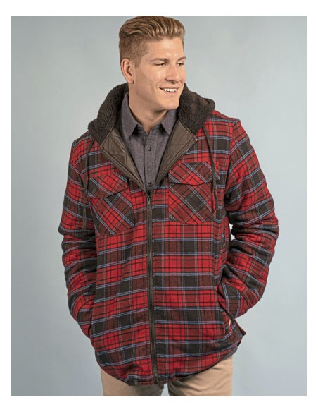 BUR-8620-Mens Flannel Jacket With Sherpa Hoodie