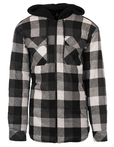 BUR-8620-Mens Flannel Jacket With Sherpa Hoodie