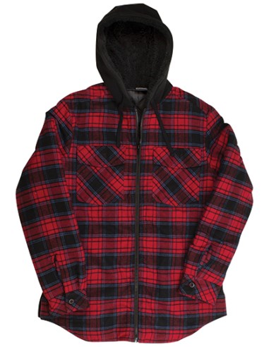 BUR-8620-Mens Flannel Jacket With Sherpa Hoodie