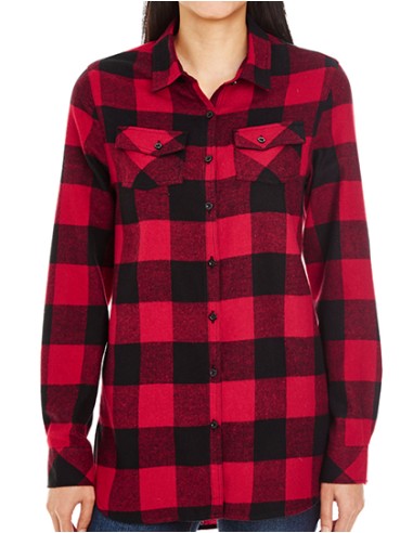 BUR-5210-Ladies Woven Plaid Flannel Shirt
