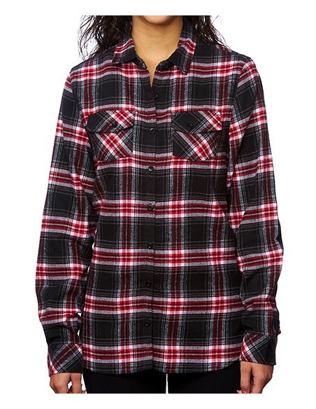 B-5210-Ladies Woven Plaid Flannel Shirt