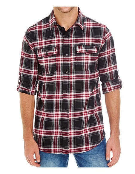 B-8210-Woven Plaid Flannel Shirt