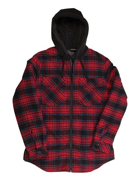 B-8620-Mens Flannel Jacket With Sherpa Hoodie