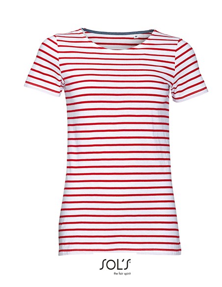 S-01399-Womens Round Neck Striped T-Shirt Miles