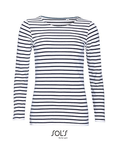 S-01403-Womens Long Sleeve Striped T-Shirt Marine