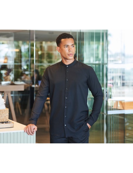 HEN-H592-MEN'S MANDARIN SHIRT WITH ROLL-TAB SLEEVE